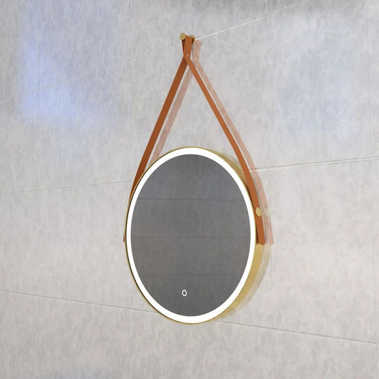 Gleam Hanging LED Bathroom Mirror - 600mm - Brushed Titanium Gold in natural white light