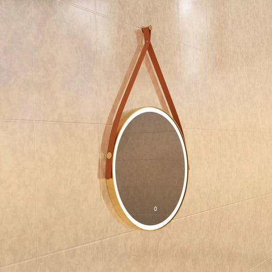 Gleam Hanging LED Bathroom Mirror - 600mm - Brushed Titanium Gold in warm white light