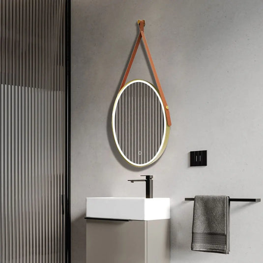 Gleam Hanging LED Bathroom Mirror - 600mm - Brushed Titanium Gold
