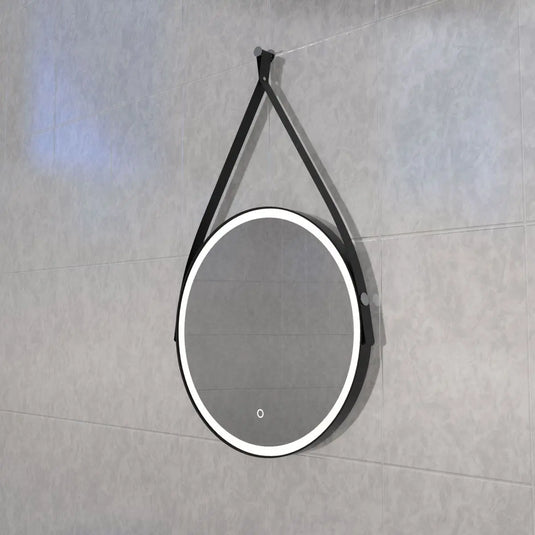 Gleam Hanging LED Bathroom Mirror - 600mm - Matte Black in natural white light