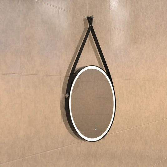 Gleam Hanging LED Bathroom Mirror - 600mm - Matte Black in warm white light