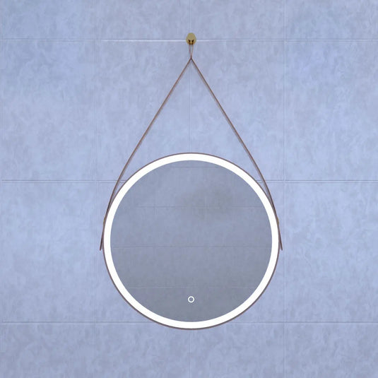 Gleam Hanging LED Bathroom Mirror - 600mm - Brushed Rose Gold in cool white light