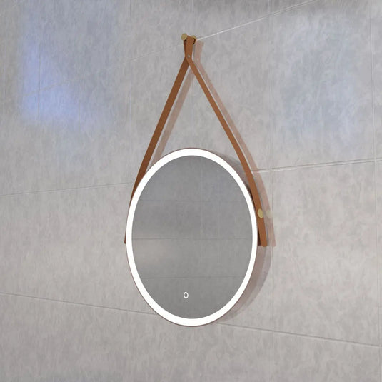 Gleam Hanging LED Bathroom Mirror - 600mm - Brushed Rose Gold in natural white light
