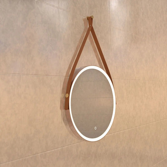 Gleam Hanging LED Bathroom Mirror - 600mm - Brushed Rose Gold in warm white light