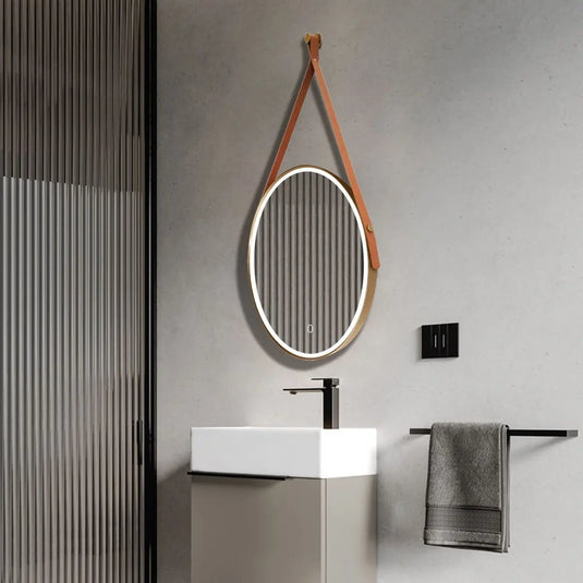 Gleam Hanging LED Bathroom Mirror - 600mm - Brushed Rose Gold