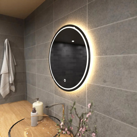 Glow, 600mm LED Bathroom Mirror mounted on the wall in warm white