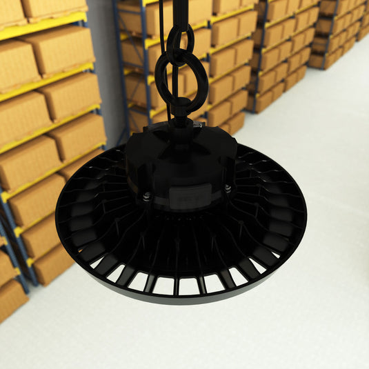 Back of a 200w high bay fitted to a ceiling