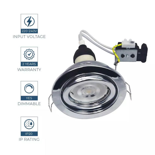Recessed GU10 Tilt Downlight in Chrome Features