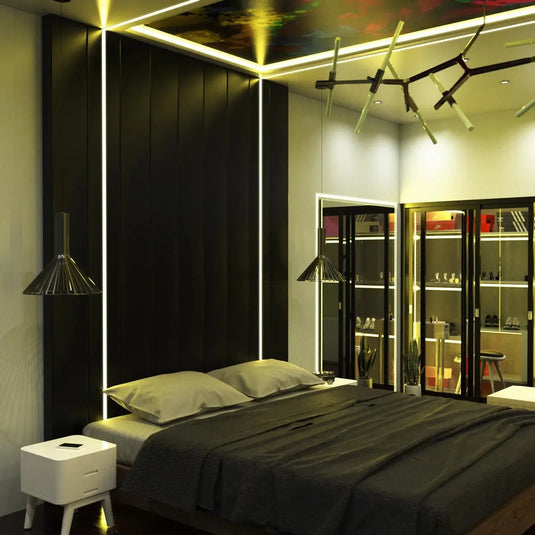 Trimless Plaster In Aluminium Profiles With Diffuser & End Caps bedroom setting