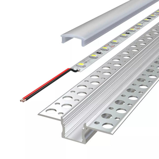 Trimless Plaster In Aluminium Profile With Diffuser & End Caps , 2m Long led strip exposed, easy installation