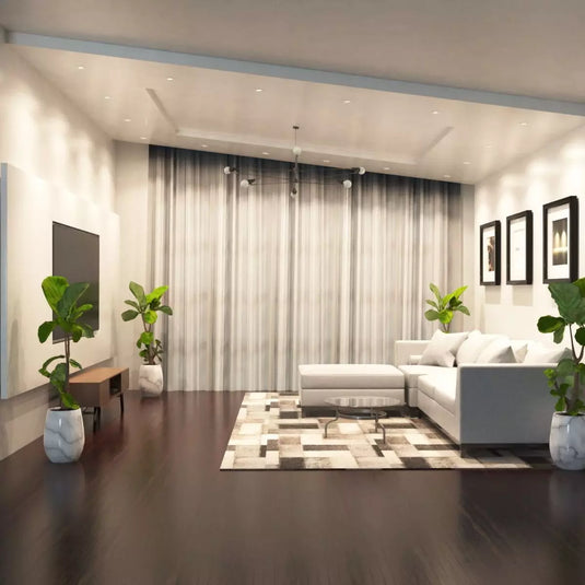 living room with White GU10 Tilt Downlight in natural white light