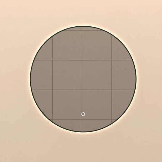 Luxe, 600mm LED Bathroom Mirror - Brushed Black front facing shot in warm white light