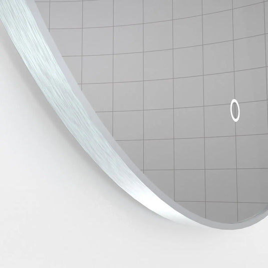 Luxe, 600mm LED Bathroom Mirror - Brushed Silver close up shot of the frame