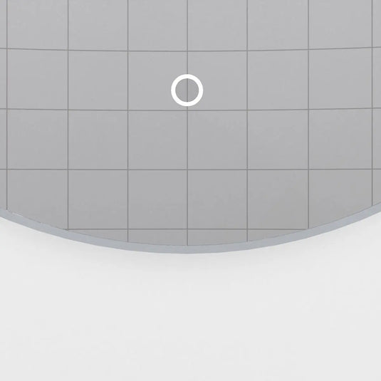 Luxe, 600mm LED Bathroom Mirror - Brushed Silver close up shot of the touch switch