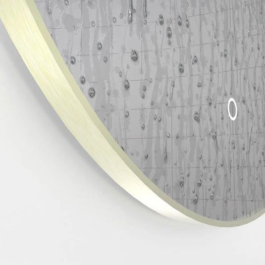 Luxe, 600mm LED Bathroom Mirror - Brushed Titanium Gold close up shot on frame, waterproof, touch switch