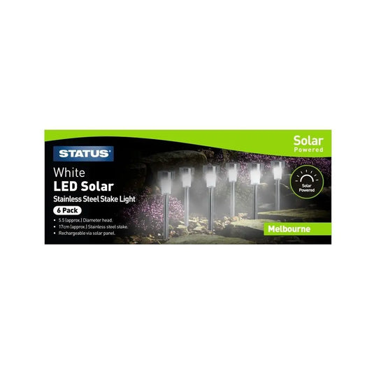Pack of 6 Melbourne LED Solar Stainless Steel Stake Light in a box