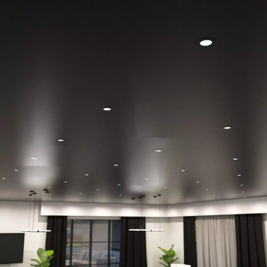 6w Fire Rated Downlight, Matt Black in living room  with Natural white light mounted in ceiling