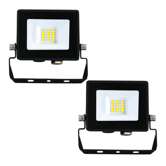 Two 10w eco LED floodlights in black