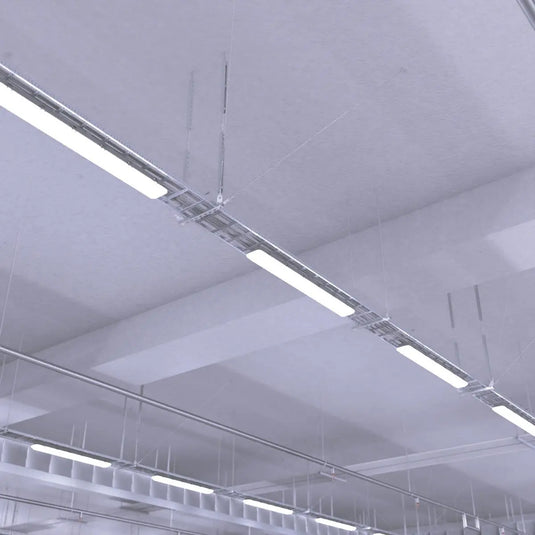 NCF IP65 LED Batten with Microwave Sensor in cool white light suspended in ceiling