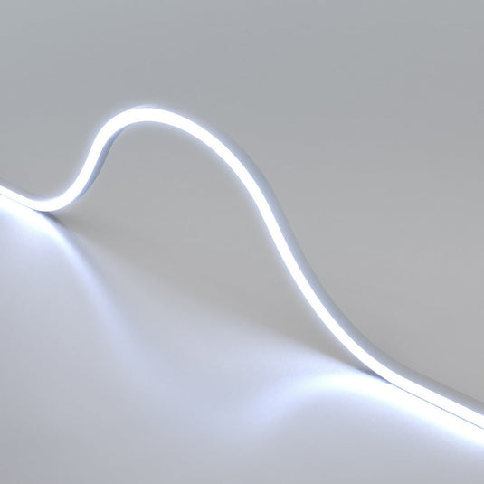 Close up of an arch of cool white neon flex