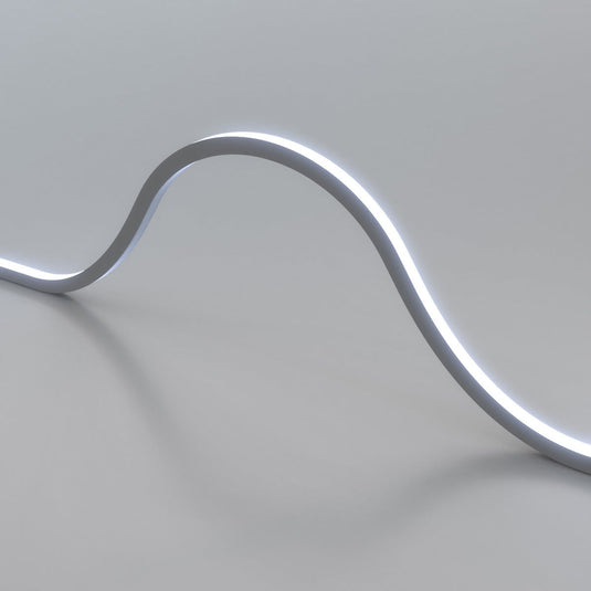 Close up of an arch of cool white neon flex