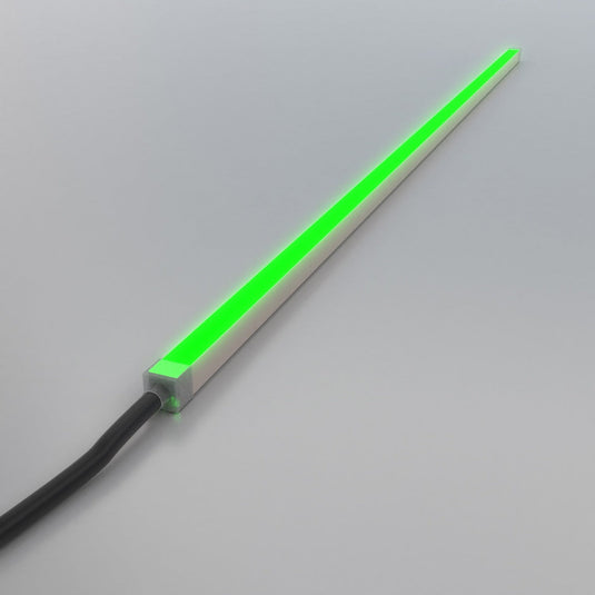 RGB neon flex glowing green, full view
