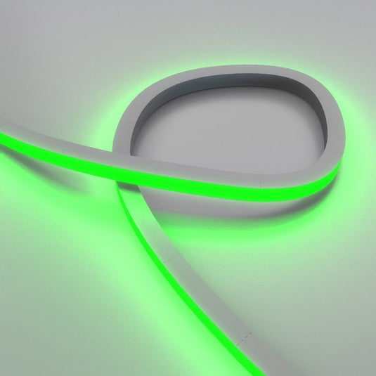 Close up of looped RGB neon flex glowing green