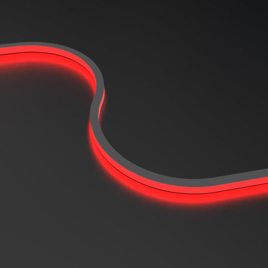 RGB neon flex glowing red in an S curve