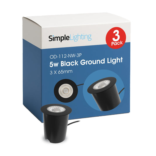 Pack of 3 black 65mm ground lights, close up