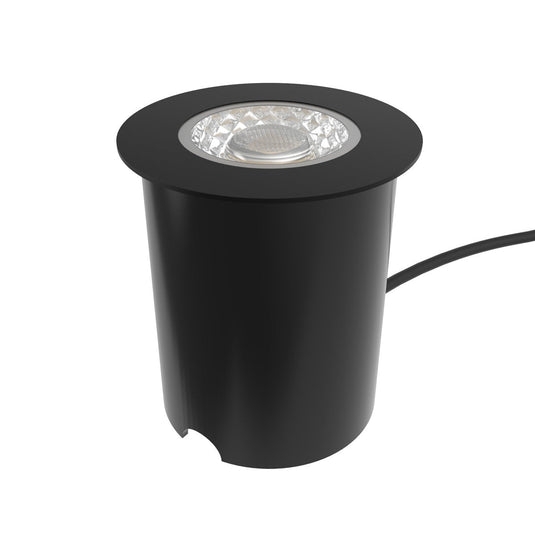 Close up of a black 65mm ground light