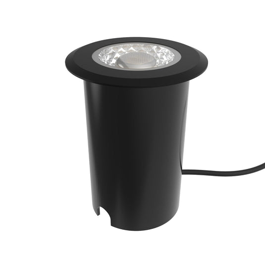 Close up of a black 78mm ground light