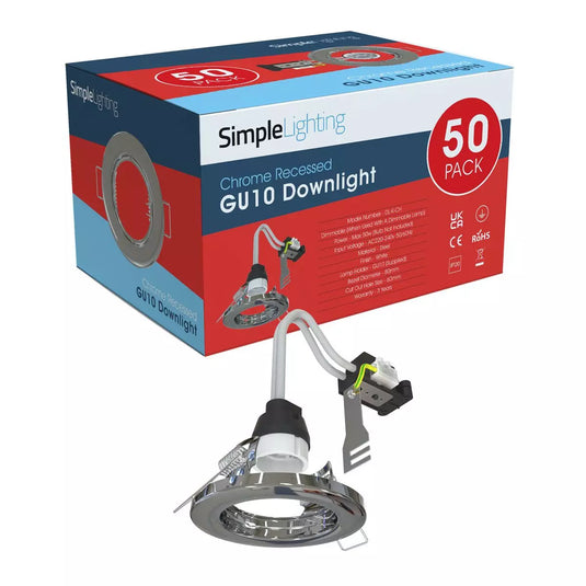 Pack of 50 Recessed GU10 Spot Light in Chrome Finish