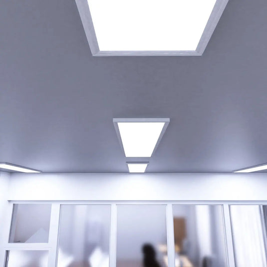 1200x300mm Surface Mounting Frame For LED Panel Lights in cool white light mounted on the ceiling