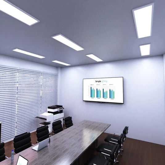 conference room with 1200x300mm surface-mounted CCT LED panels - cool white