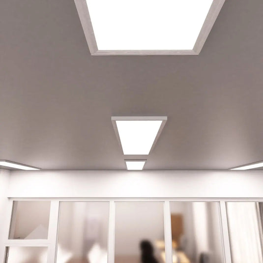 1200x300mm Surface Mounting Frame For LED Panel Lights in natural white light mounted on the ceiling