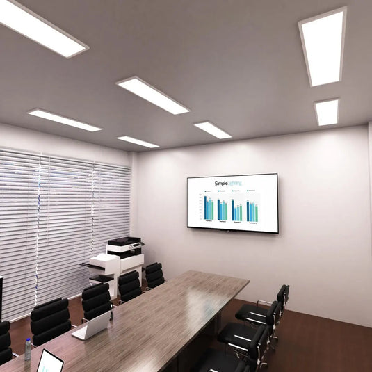 conference room with 1200x300mm surface-mounted CCT LED panels - natural white