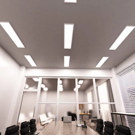 1200x300mm Surface Mounting Frame For LED Panel Lights in natural white light mounted on the ceiling, conference room setting