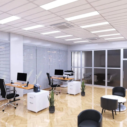 1200 x 300mm LED Panel Light, TP(a) Diffuser, Cool White mounted in the ceiling, office setting