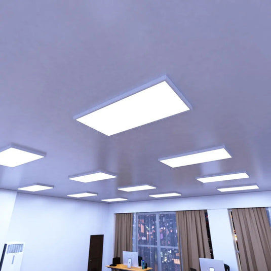 1200x600mm Surface Mounting Frame For LED Panel Lights in cool white light mounted on the ceiling