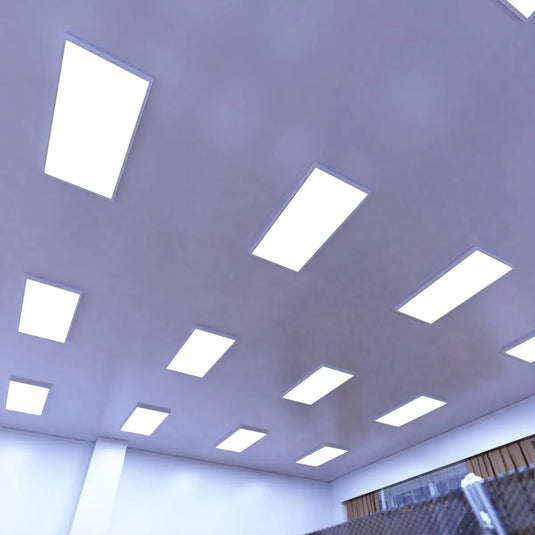 1200 x 600mm Surface Mounted LED Panel Light in cool white light mounted on the ceiling office setting