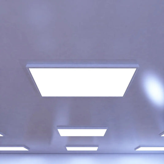 1200 x 600mm Surface Mounted LED Panel Light in cool white light mounted on the ceiling