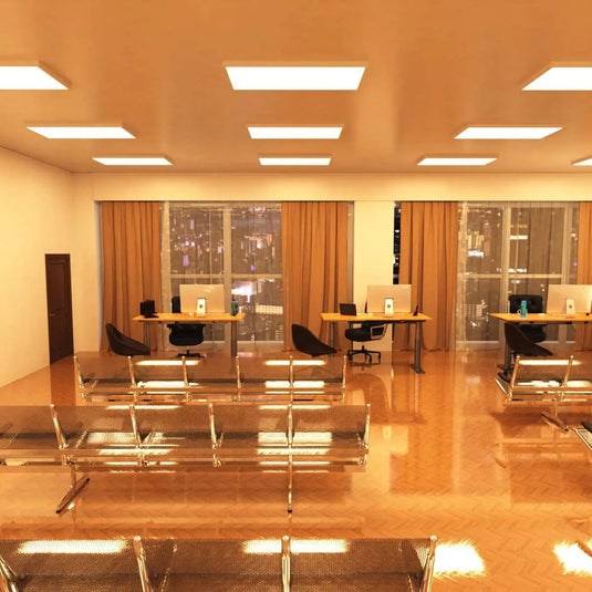1200 x 600mm Surface Mounted LED Panel Light in warm white light office setting