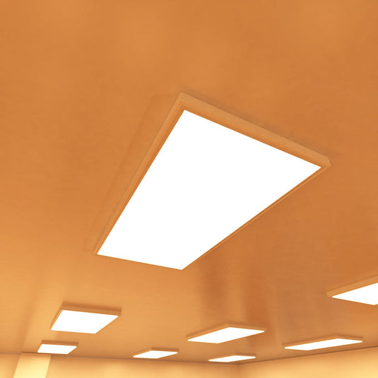 Ceiling with warm white surface mounted LED panels