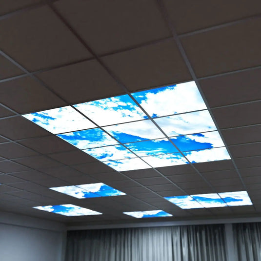 Set of 6, Sky Effect LED Panel Lights, Skylight mounted on the office ceiling