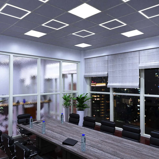 40w, Edge-Lit LED Panel Light - Cool White 6000K mounted in the ceiling, conference room setting