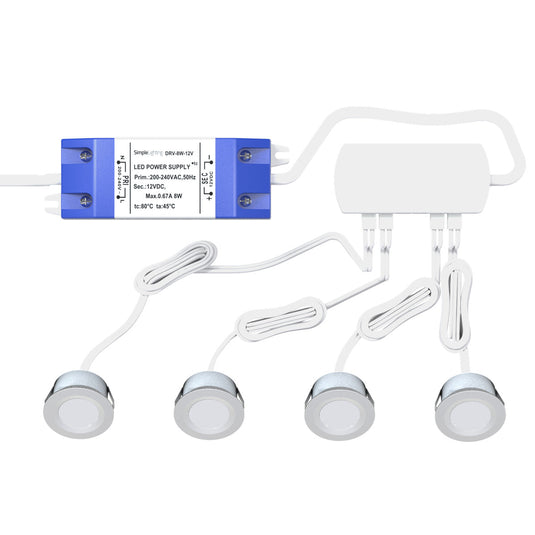 Round LED plinth lights from the 4 light kit, lit