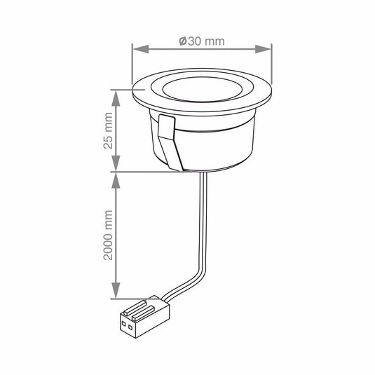 Line drawing of the round 30mm plinth light