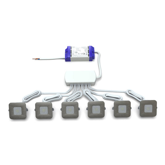 Kit of 6 square LED plinth lights with driver and connector block