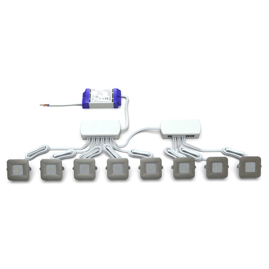 Kit of 8 square LED plinth lights with driver