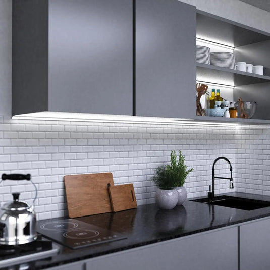 Corner Aluminium LED Profiles under cabinet accent light- cupboard - kitchen setting